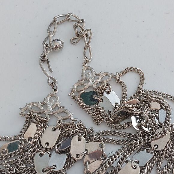 Silver Tone Multilayered Chains Statement Necklace - Picture 4 of 5